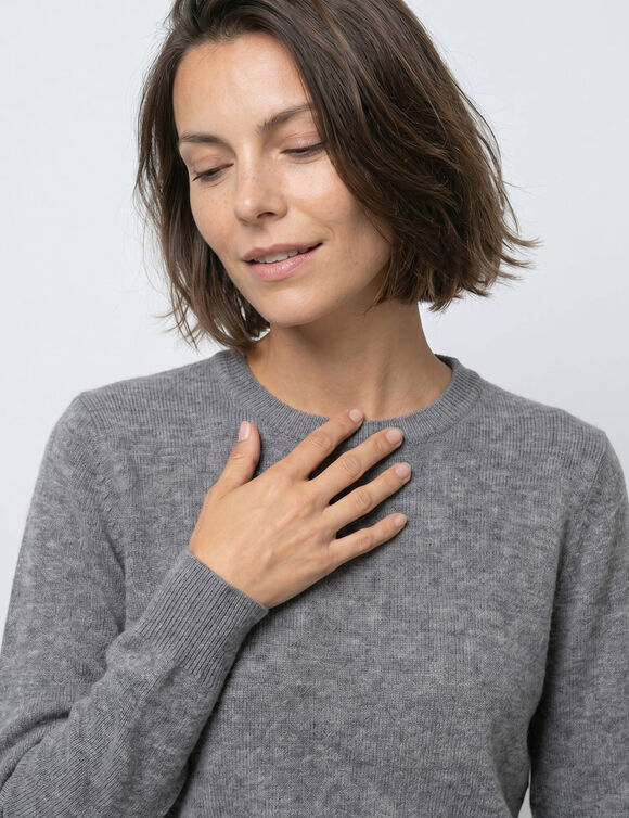 Pull col rond, laine d'agneau (gris chin&eacute;)