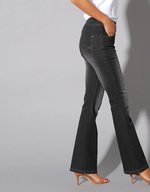 Jean bootcut ultra stretch, maille effet jean (black)