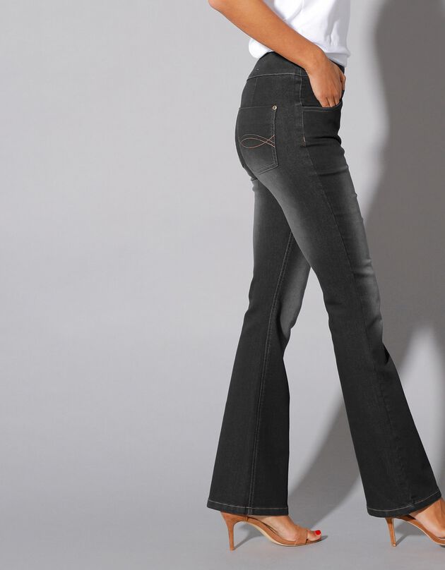 Ultrarekbare bootcut jeans, tricot met jeansaspect (black)