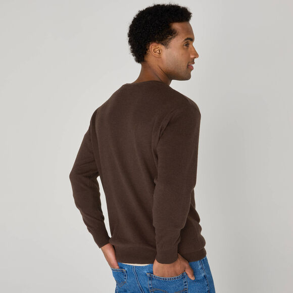 Trui met V-hals, 80% wol (bruin)