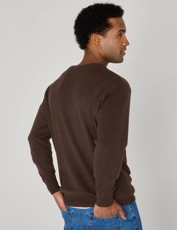 Trui met V-hals, 80% wol (bruin)