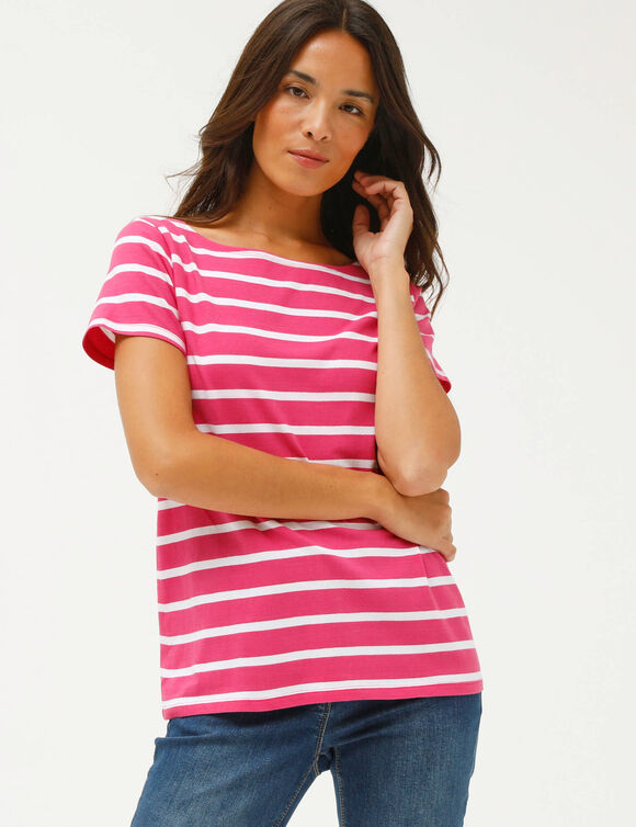 T-shirt marini&egrave;re manches courtes (rose / blanc)