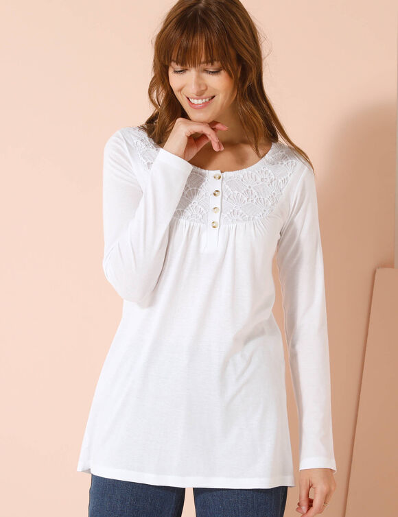 Tunique macramé manches longues (blanc)