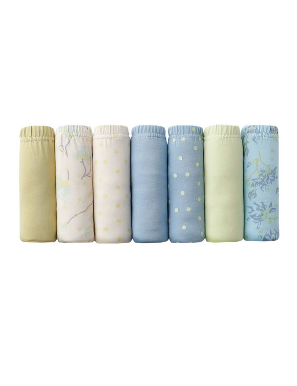 Katoenen slipjes in maxi-vorm, effen en bedrukt met floraal motief &ndash; set van 7 (blauw + groen)
