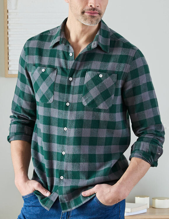 Chemise carreaux &eacute;cossais flanelle (vert / gris)