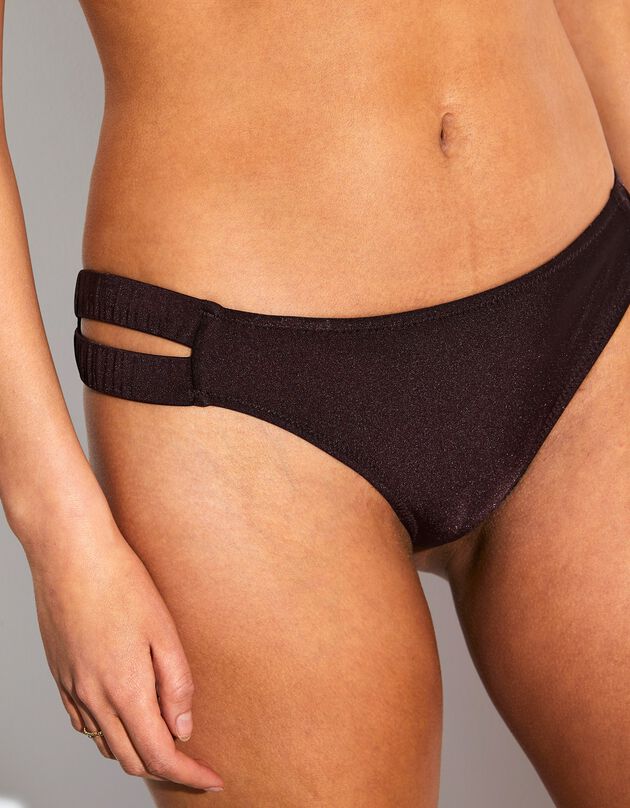 Culotte de bain tanga Divala maille brillante unie (chocolat)