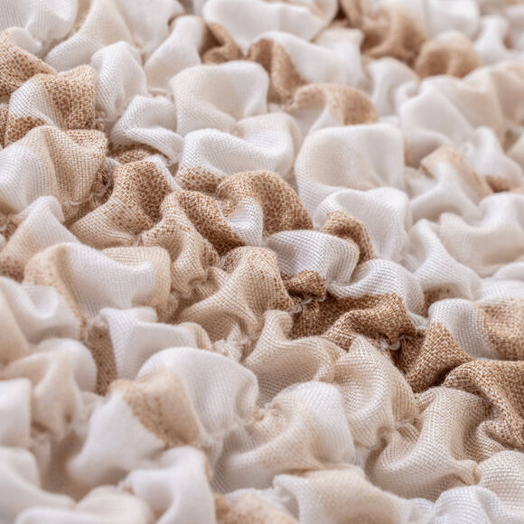 Housse bi-extensible microfibre imprim&eacute; vagues pour fauteuil et canap&eacute; (beige)