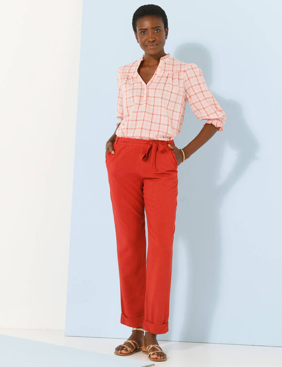 Pantalon 7/8ème fuselé uni, tissu fluide (terracotta)