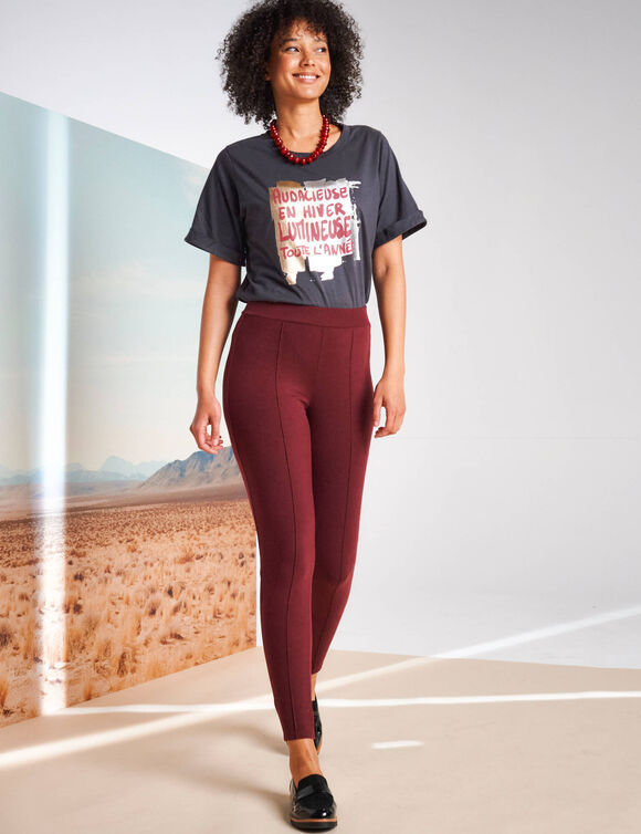Legging plis piqués, taille élastiquée (bordeaux)