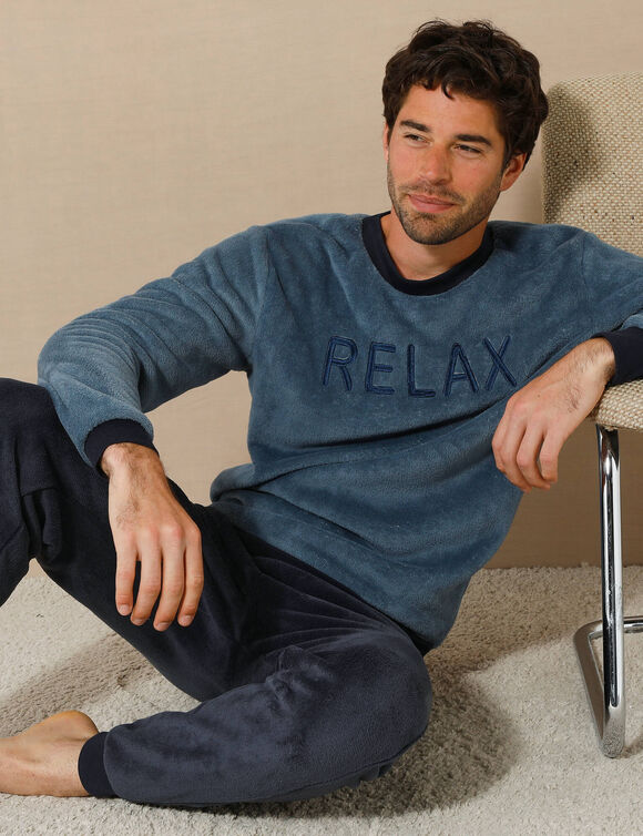 Pyjama "Relax" en maille polaire, toucher peluche (bleu / marine)