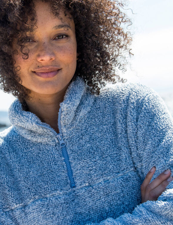 Sweat zippé, maille peluche (bleu grisé chiné)