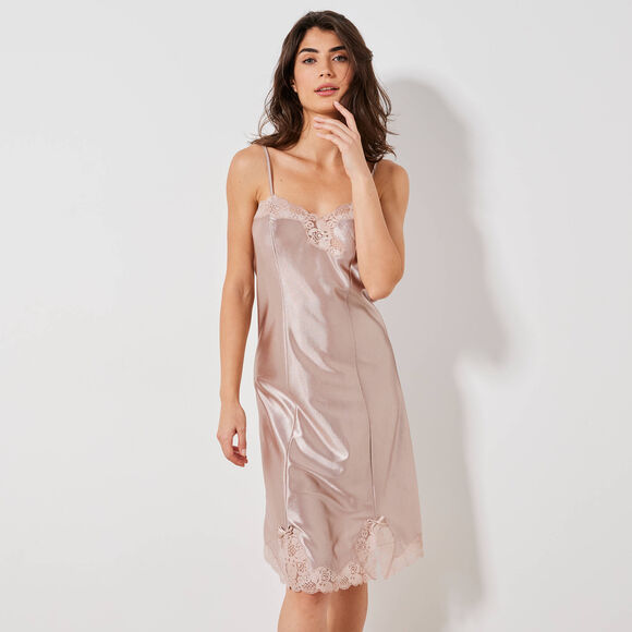 Onderjurk in antistatisch satijn (taupe)