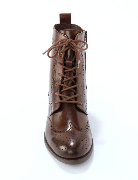 Bottines montantes doublées à lacets en cuir fleuri (chocolat)