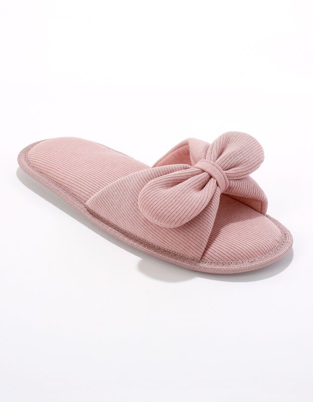 Mules plates à noeuds unies bout ouvert (rose)