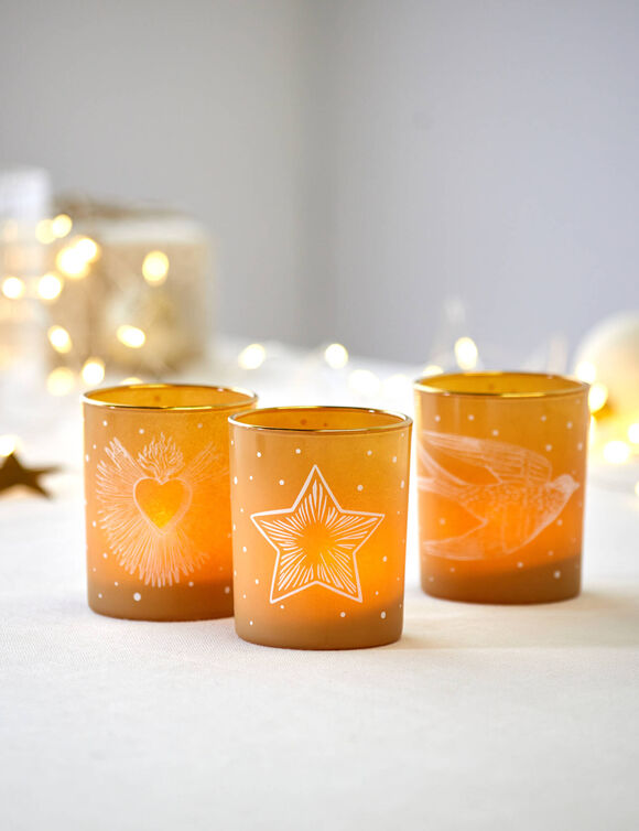 Photophore en verre - lot de 3 (dor&eacute;)