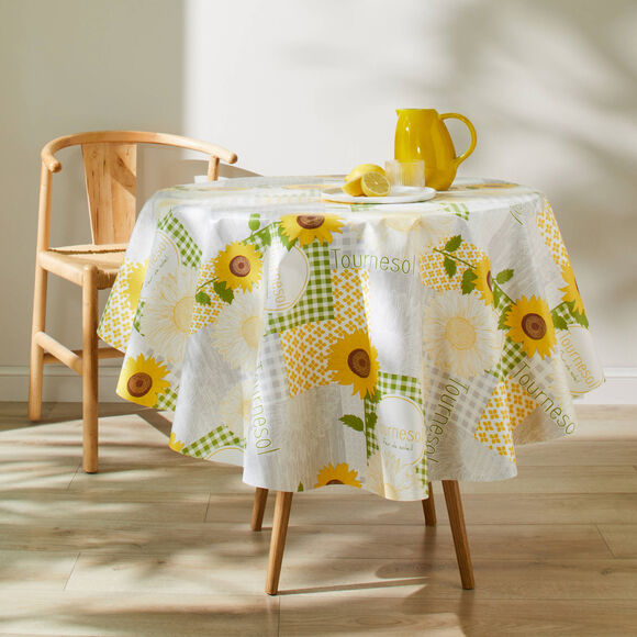 Zonnebloemprint tafelkleed (grijs / geel)