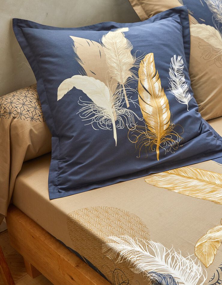 Bedlinnen Pauline in katoen met pluimpjesprint (beige)