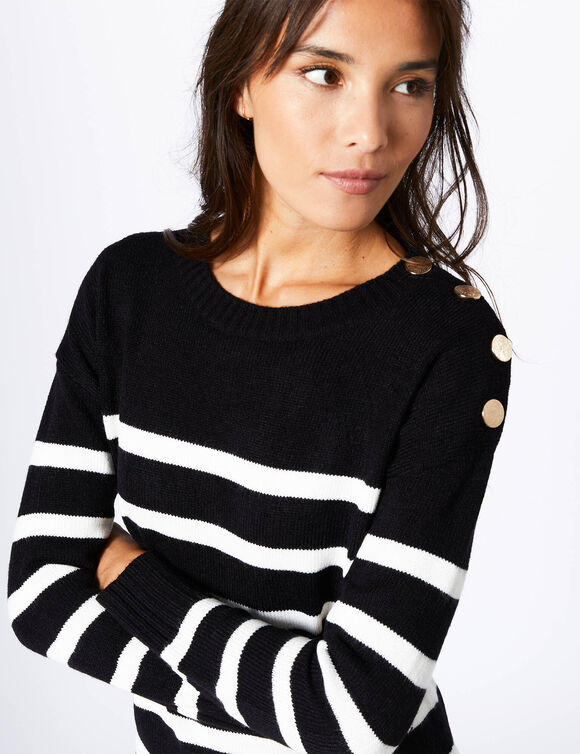 Robe pull marinière rayée (noir / écru)