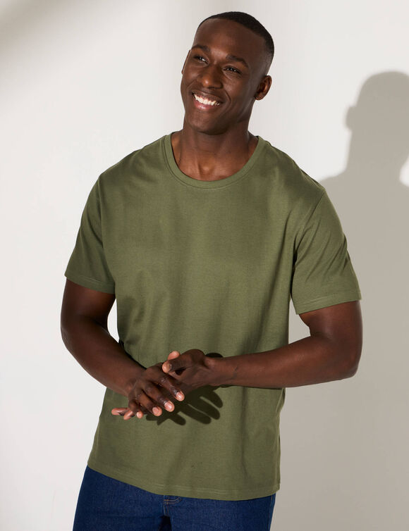 T-shirt met ronde hals en korte mouwen (kaki)