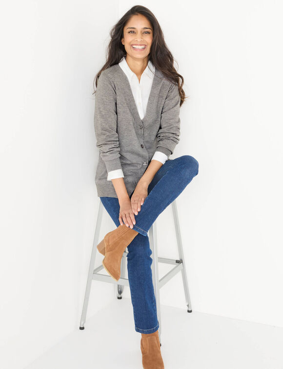 Gilet boutonn&eacute; col V, laine d'agneau (gris chin&eacute;)