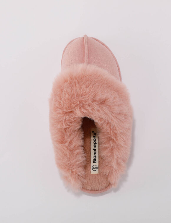 Chaussons mules col fourr&eacute; (rose)