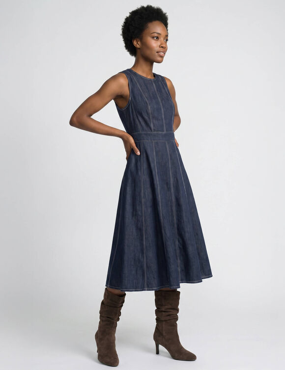Robe longue &eacute;vas&eacute;e &agrave; godets, en jean brut (brut)