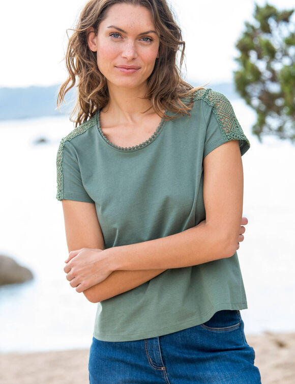 T-shirt col rond dentelle (kaki)
