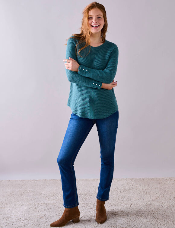 Pull évasé, maille anglaise toucher doux (vert sauge)