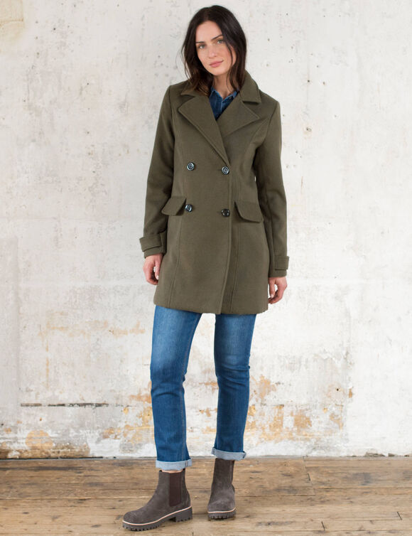 Manteau caban boutonn&eacute; uni (kaki)