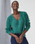 Pull col V volume loose, maille anglaise moulin&eacute;e (vert / multicolore)