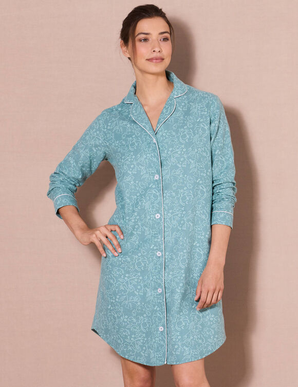 Flanellen nachthemd in liketmodel met bloemenprint (celadon)