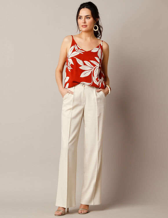 Pantalon large fluide, lin mélangé (naturel)