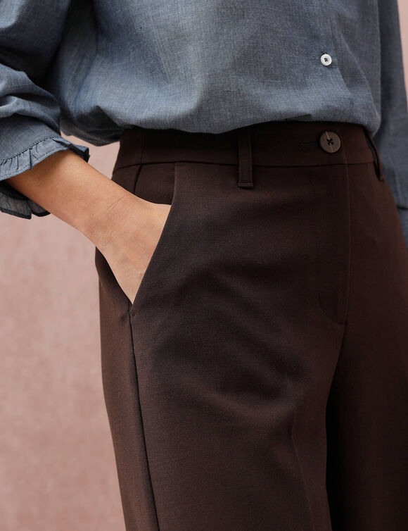 Pantalon taille haute, effet jupe-culotte (chocolat)