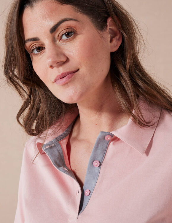 Polo bicolore maille jersey (rose poudré / gris)