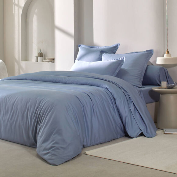 Linge de lit satin uni (bleu gris&eacute;)