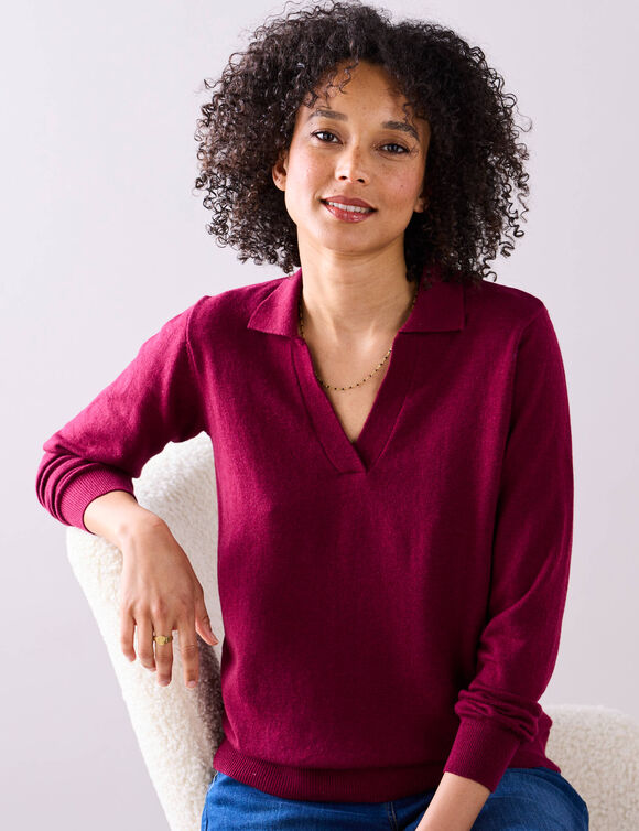 Pull col polo, laine d'agneau (bordeaux)