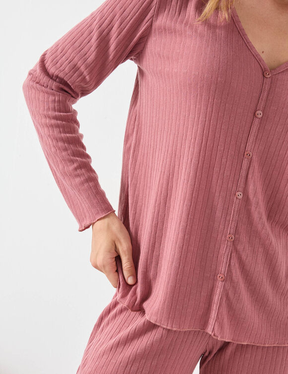 Pyjama pantalon fluide en maille texturée (bois de rose)