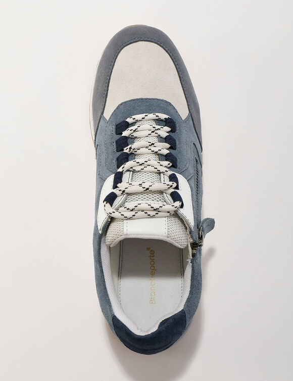 Baskets sneakers cuir, empi&egrave;cements fantaisie contrast&eacute;s (bleu gris&eacute;)