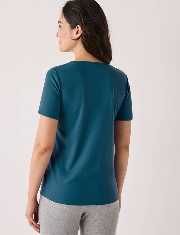 T-shirt thermique col rond - manches courtes (bleu p&eacute;trole)