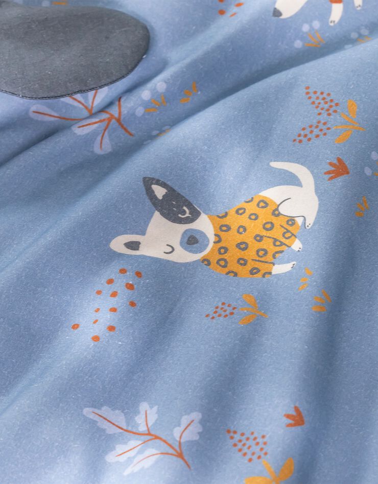 Linge de lit enfant Dalma - coton biologique imprimé chiens (bleu)