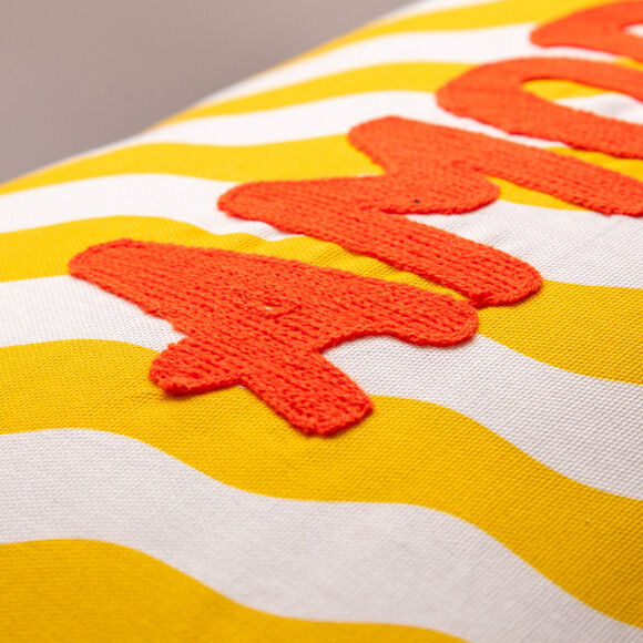 Coussin rectangulaire brod&eacute; Amore (jaune / blanc)