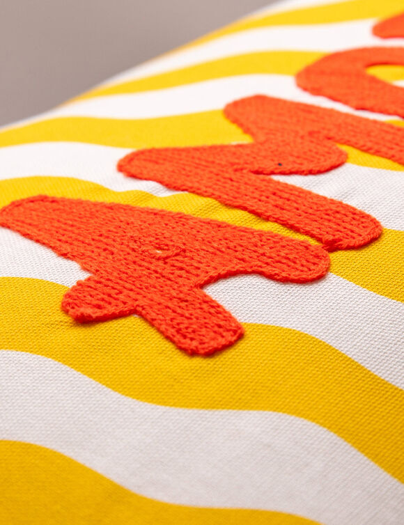 Coussin rectangulaire brod&eacute; Amore (jaune / blanc)