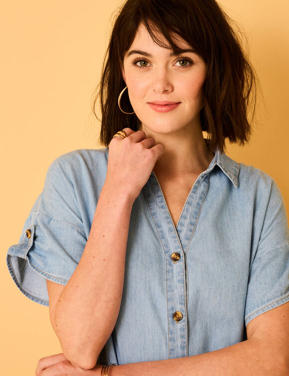Robe-chemisier longue en jean, manches courtes (bleached)