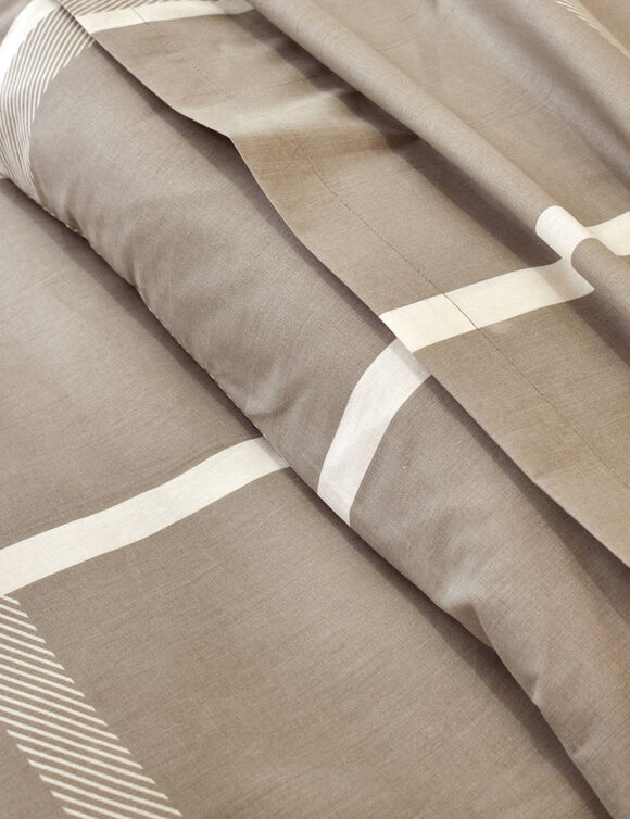 Linge de lit C&eacute;sar en coton imprim&eacute; carreaux (beige / &eacute;cru)