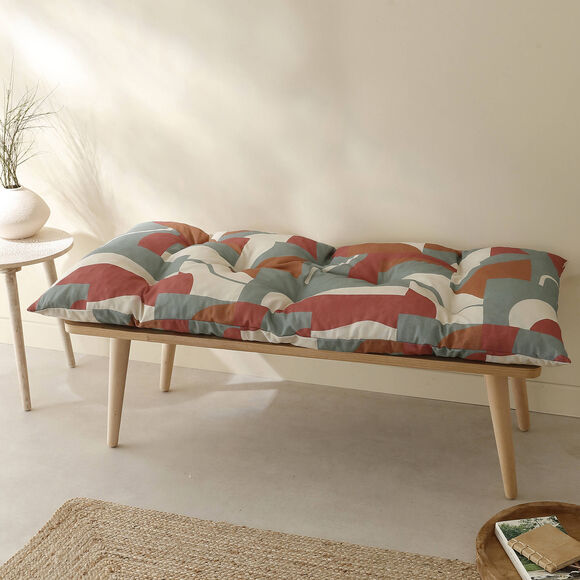 Lang vloerkussen met 'geometrische' print (terracotta / karamel / eucalyptus)