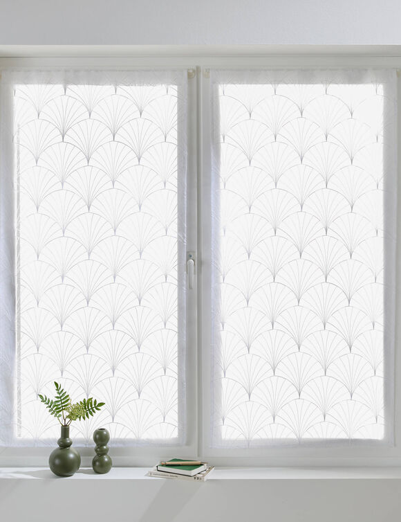 Vitrage droit brod&eacute; motif art d&eacute;co - la paire (blanc)