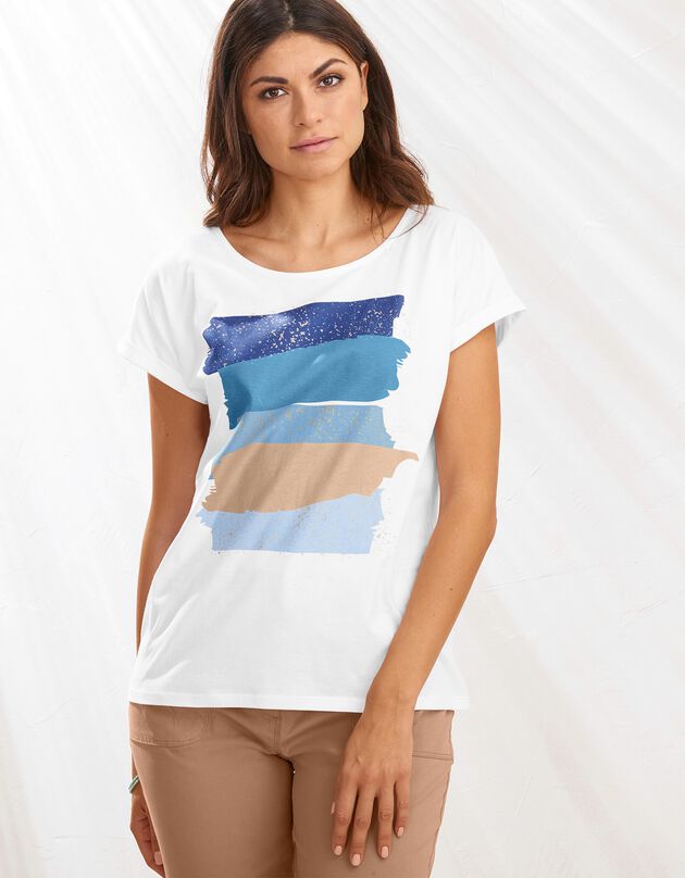 T-shirt in fifties model met arty print, jerseytricot (blauw)
