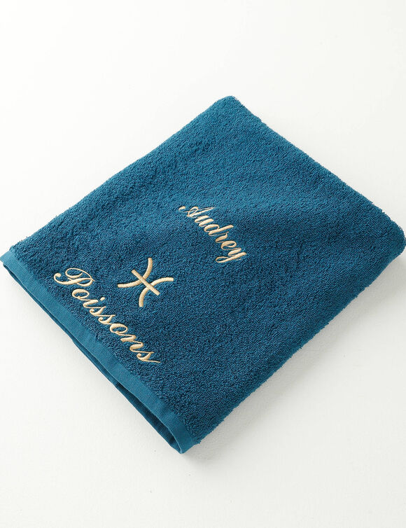 Handdoeken met "Poisson" borduursel, personaliseerbaar - 420 g/m2 (pauwblauw)