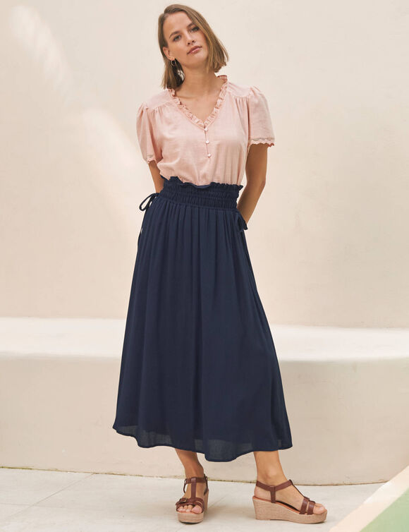 Jupe longue en cr&eacute;pon (marine)