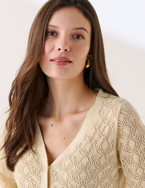 Gilet boutonn&eacute; en maille ajour&eacute;e  (naturel)
